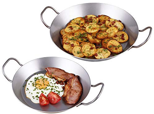 chg Set di 2 padelle in ferro con 2 manici, Ø 24 e 28 cm, ferro, argento, Ø 24 cm