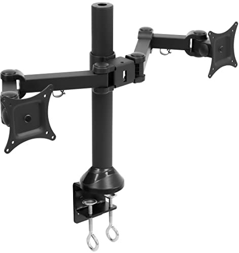 Mount-It! Dual Monitor Mount | Double Monitor Desk Stand | Fits 2 Computer Screens 19 20 21 22 23 24 27 Inches | C-Clamp and Grommet Base | Heavy Duty Full Motion Arms | VESA 75 100 Compatible