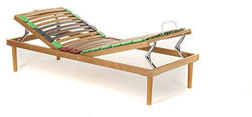 Enkel sängbotten i bok med manuellt justerbara ändar för huvud och fötter Storlek: 80 x 190 cm med amorterade lutande lameller.