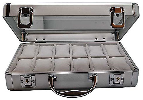 Orologio di alluminio valigetta per 12 orologi con serratura nuovo 7008