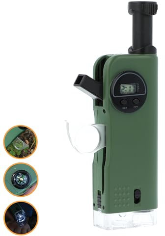 Carson X-Scope Multiuso - 7 Funzioni: Microscopio 30x, Telescopio 8x, Lente di Ingrandimento Pieghevole 9x, Torcia, Fischietto di Segnalazione, Bussola Direzionale e Orologio Digitale (CP-11)