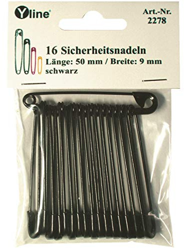 16 stycken Maxi säkerhetsnålar 50 mm, stor, svart lackerad, nålnålnålar, sl, 2278