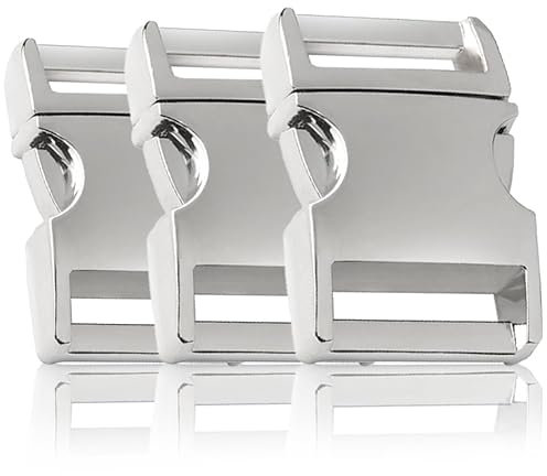 Ganzoo Klickverschluss Metall 3/4' Zoll, 20mm Schlitzmaß, 3 Stück, Klippverschluss, Steckschließer, Steckverschluss Paracord-Armbänder, Hunde-Halsbänder, Rucksack, Farbe: silber