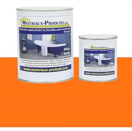 MATPRO - Peinture Laque Epoxy Salle de Bain - Sans Solvant, Auto-Lissant - Répare et Rénove Baignoire, Lavabo, Évier, Plan de Travail - Aspect Orange - 10Kg