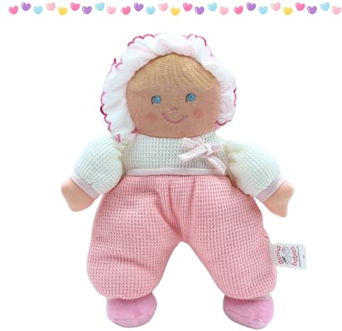 Genius Baby Toys My First Baby Doll, Pink Thermal Fabric, Cuddly Soft Lovey for Infants, Classic Vintage Design, No Hard Parts, Machine Washable, Baby Gift, 0–12 Months