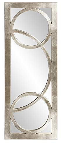 Howard Elliott Collection Dynasty Decorative Rectangular Wall Mirror with Circular Overlay, Bright Silver Leaf Finished Accent Mirror for Living Room, Entryway and Bedroom, 13 x 38 Inch