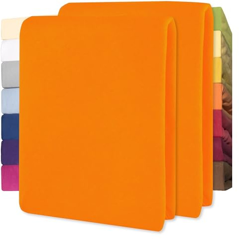 CelinaTex Lucina bebés niños sábanas Ajustables Camas para bebé Camas para niños algodón 2er-Set 60x120-70x140 cm Naranja