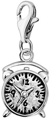 Quiges Charm Anhänger 3D Wecker 925 Silber mit Karabinerverschluss für Bettelarmband