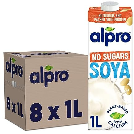 Alpro Soya Drink - No Sugars - Unsweetened Plant-Based Long Life Dairy Free & Lactose Free Milk Alternative - 1L (Pack of 8)