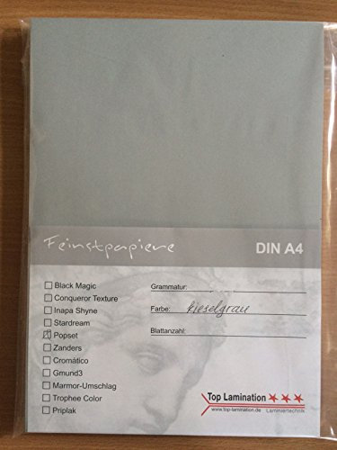 50 Blatt DIN A4 graues Papier Tonkarton 320g/m² von Top Lamination - komplett durchgefärbt - farbiger Bastelkarton