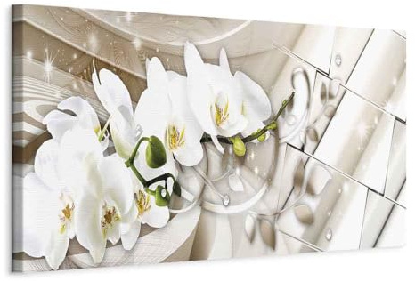 B&D XXL - Wandbilder XXL Orchidee 120x40 cm 1 tlg - Wand Deko Vlies Leinwand Bilder Groß Wanddeko Wohnzimmer Schlafzimmer Kunstdrucke Panoramabild - Blumen Abstrakt Ornament Perlen bokeh