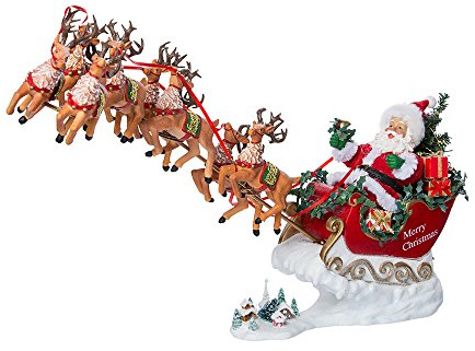Kurt Adler 2-teiliger Weihnachtsmann mit Musik und 8 Rentieren, 61 cm
