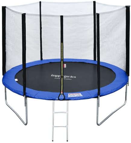 Pack Premium Trampoline de Jardin Rond pour Enfants 305cm réversible Bleu/Vert ADELAÏDE + Filet, échelle, bâche et kit d'ancrage, Montage Facile