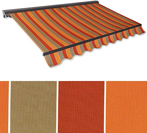 Jawoll Kassettenmarkise 400x250 cm, Markisenstoff braun-Terracotta (Profilfarbe: Anthrazit), Sonnenschutz mit Markisenkrubel, Schattenspender, Sonnensegel, Hülsenmarkise UV- beständig