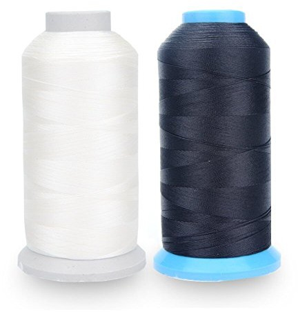 Aussel - Filo per cucire in nylon incollato, 1,370 m, dimensione T70 #69, per fodere, mercato all'aperto, tendaggi, perline, bagagli, borsellini black+white