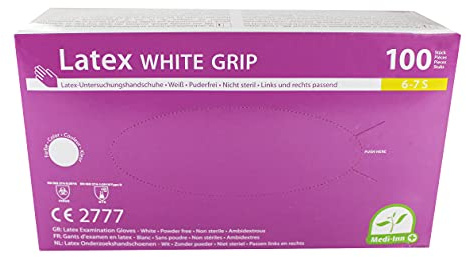 Medi-Inn Latex White Grip Einmalhandschuhe weiß puderfrei (Größe: S, Menge: 100 Stück)