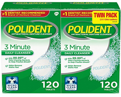 Polident 3 Minute, Antibacterial Denture Cleanser 120 ea (Pack of 2)