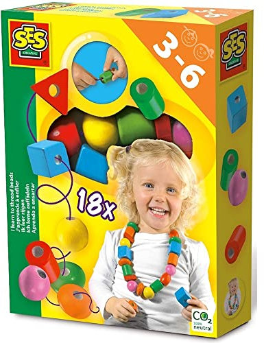 SES Creative 14808 Ich lerne auffädeln - Motorikspielzeug ab 3 Jahren für Jungen und Mädchen