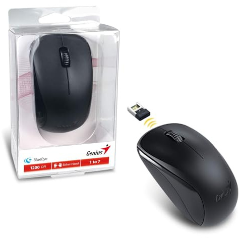 Genius NX-7000 RF inalámbrico BlueEye 1200DPI Ambidextro Negro Ratón (ámbidiestro, BlueEye, RF inalámbrico, 1200 dpi, 56 g, Negro)