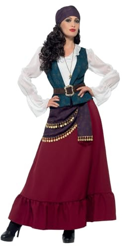 Smiffys - Damen Piraten Seeräuber Beauty Kostüm, Kleid, Schärpe, Kopftuch und Kette, lila