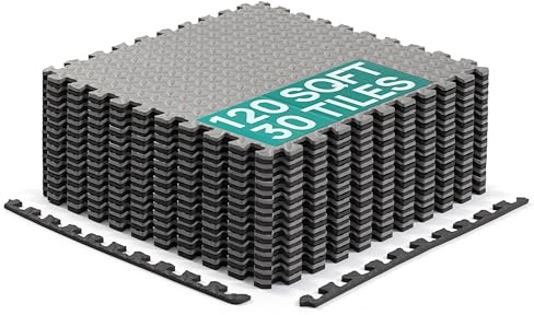 Yes4All XPAJ Interlocking Exercise EVA Mat Floor Protector (120 Square Feet - Black - with Border)
