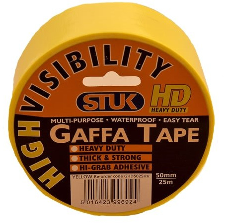 stuk GHD5025HV Hi-Vis Heavy Duty Gaffa Tape, Fluorescent Yellow, 50mm25m