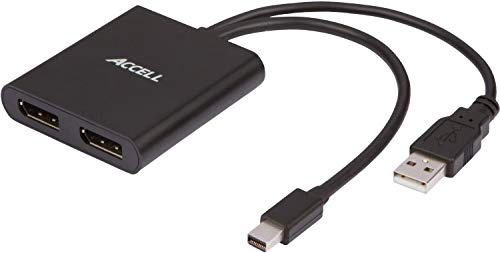 Accell mDP-2DP Multi Monitor Splitter - Mini DisplayPort 1.2 Multi-Stream Transport (MST) Hub - 1x Mini DisplayPort connector, 2x DisplayPort outputs,Black