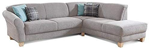 CAVADORE Ecksofa Gootlaand mit Ottomane rechts / Große Couch im Landhausstil / Inkl. Vorziehfunktion und Bettkasten / Mit Federkern / 257 x 84 x 212 / Hellgrau