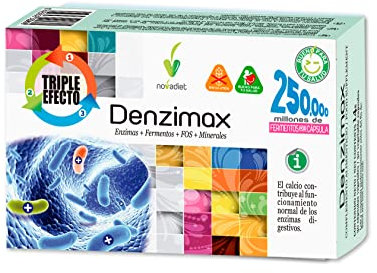 Novadiet - DENZIMAX Cápsulas con Enzimas, Calcio, Selenio, Fermentos, FOS y Minerales, Favorece y Ayuda las Digestiones Lentas y Pesadas y al Bienestar Digestivo - 30 Cápsulas