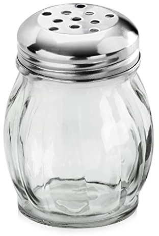 New Star Foodservice 22377 Glass Swirl Cheese & Crushed Red Pepper Shaker with Stainless Steel Perforated Top, 6-Ounce, Set of 12