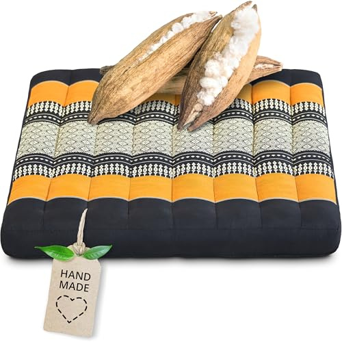 livasia Sitzkissen Stuhlauflage groß - 50x50x6cm - Bodenkissen Indoor/Outdoor, Meditationskissen Yogakissen, Stuhlauflage für Palettenmöbel, Steppkissen für Stuhl und Bank (Schwarz/Orange)