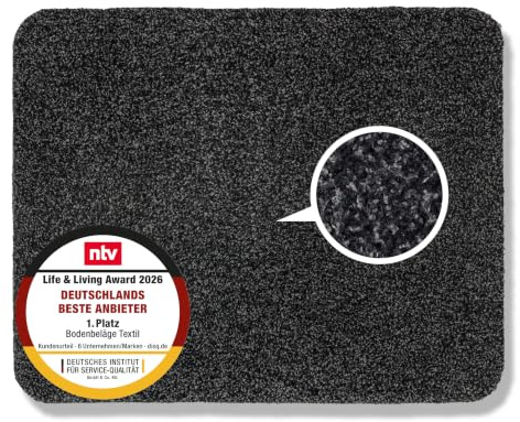 Rutschfeste Schmutzfangmatte innen waschbar - Schwarz 60x75cm (Rechteckig) | Saugfähige Sauberlaufmatte Innenbereich Entra SAUGSTARK pflegeleicht Sauberlaufmatte 100% Baumwolle Türmatte robust Fußmatte