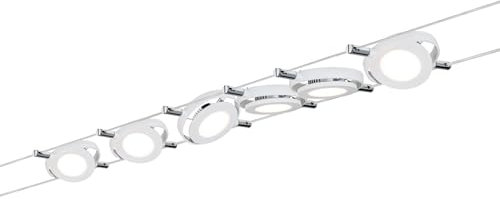 Paulmann 941.06 RoundMac LED Wire System Spot Lights - Tension Wire Lighting Set w/ 6 Round Lamps, 10m Cable Wire & Transformer - Indoor Lighting for Ceiling or Wall in White Matte max 24W 2700K