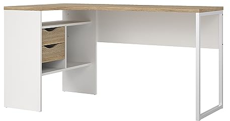 Tvilum Eckschreibtisch mit zwei Schubladen, Eiche und weiße Farbe, 145 x 76 x 81 cm