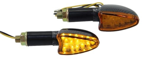 Citomerx Motorrad Mini Blinker Leo lang carbon gelb E-geprüft M10 kompatibel mit CPI SM 50 Honda CB 500 600 Italjet Formula Kawasaki KLR KMX 600 650 125 Suzuki DL DR GN GS GSX Yamaha DT XJ XT