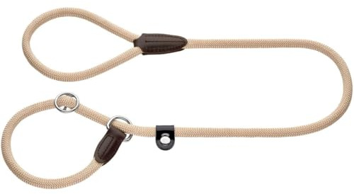 HUNTER Retriever-Hundeleine FREESTYLE, Farbe: beige, integrierte Halsung, stufenlos verstellbar, witterungsbeständig, pflegeleicht, griffig, robustes Tau mit Ledertipps, Größe: 08/120