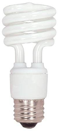 Satco S7223 15-Watt Medium Base T2 Mini Spiral, 5000K, 120V, Equivalent to 60-Watt Incandescent Lamp for Enclosed Fixtures