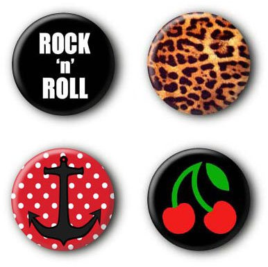 der-buttonshop 4 Rock'n'Roll Buttons Anker Kirsche Leoprint Ansteckbuttons Anstecker #3 (2,5cm)