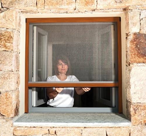 Avosdim Insektenschutzrollo für Fenster B 125 x H 220 cm & Türen, Aluminium, Insektenschutz Fenster – Golden oak