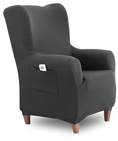 Textilhome Ohrensessel Bezug 1-Sitzer Jacquard Stretchhusse für Ohrensessel, Elastischer Ohrensesselbezug & Überzug, Sesselschoner Waschbar, Grey 70–100 cm