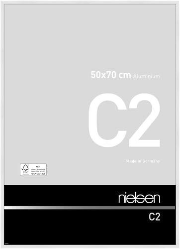 nielsen Aluminium Bilderrahmen C2, 50 x 70 cm, Weiß | Aluminium Posterrahmen im Hoch- & Querformat zum Aufhängen Weiß glänzend Echtglas