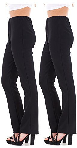 Bay eCom UK New Ladies (2 Pairs Pack) Finely Ribbed Bootleg Stretch Trousers Black Brown Navy Size 10 to 24 (10, Black)