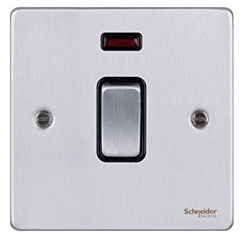 Schneider Electric GU2511BBC Ultimate Low Profile Brushed Chrome Black Insert 20AX DP Switch + neon