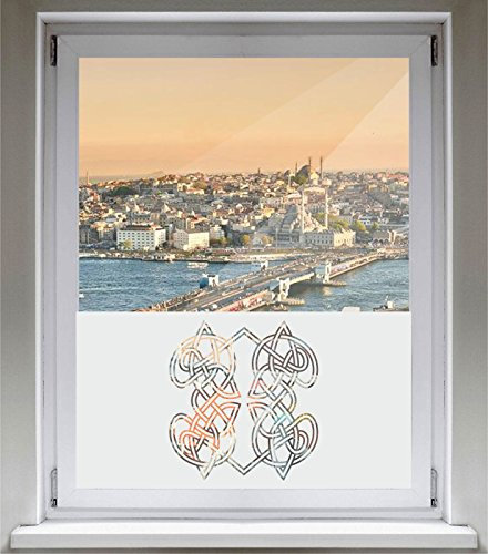 INDIGOS UG Sichtschutzfolie Glasdekorfolie Fensterfolie mit Motiv satiniert Blickdicht - d063 Ornament Tribal - 1000 mm Länge - 500 mm Höhe Viereck
