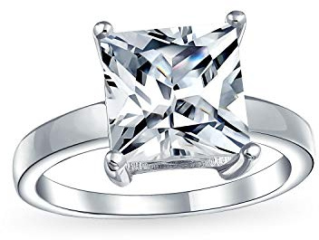 Personalisierter klassischer zeitloser 3CT AAA CZ Quadrat Brillant Prinzessin Schnitt Solitär Verlobungsring für Frauen .925 Sterling Silber Plain Band anpassbar