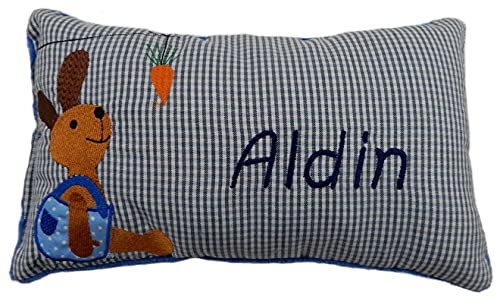 Momelie Blaues Schmusekissen * Kuschelkissen * Hase * mit Namen Bestickt * 17 x 29 cm * SK-bl_0058