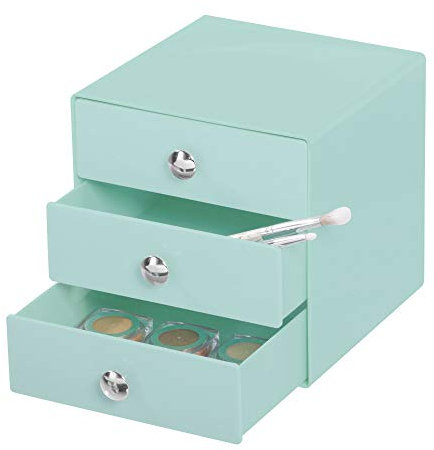 iDesign Drawers organisateur maquillage, boite de rangement en plastique pour cosmétiques, maquillage, etc., boite tiroir à 3 tiroirs,vert menthe