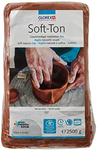 GLOREX 6 8075 337 - Soft Ton terracotta 2500 g, natürlicher, besonders weicher und geschmeidiger Ton, lufthärtend und für Brennofen geeignet, sehr gut für Kinder geeignet