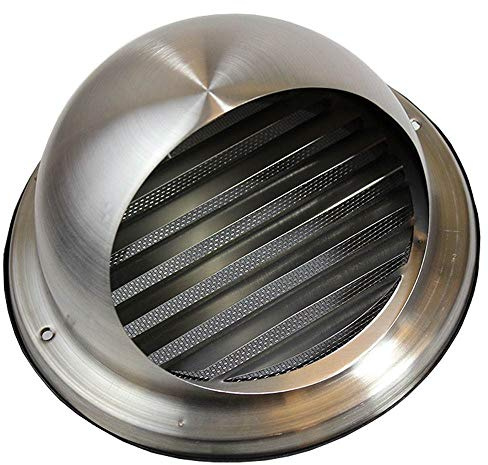 Kair Bull-Nose External Vent 100mm - 4 inch Rear Spigot Stainless Steel Grille with Louvres, Fly Screen and Drip Deflector