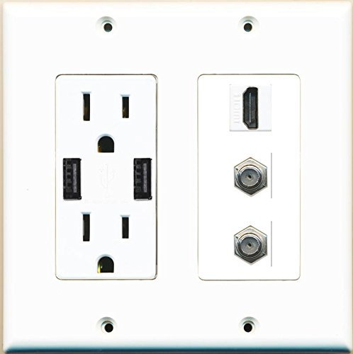 RiteAV Steckdose, 2 USB-Ladegerät HDMI weiß 2 Koax-weiß